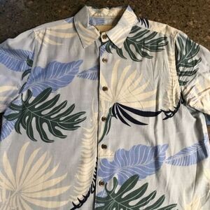 Island Republic Vintage Hawaiian EUC‎ Silk Shirt M Tropic Fern Blues